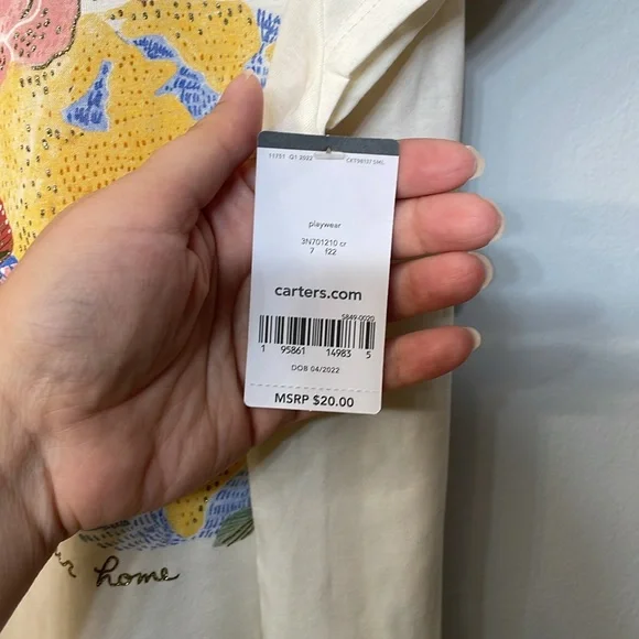 CARTERS NWT Girls Size 7 Split Sleeve T-shirt world globe cream yellow pink 🌎 - Picture 4 of 9